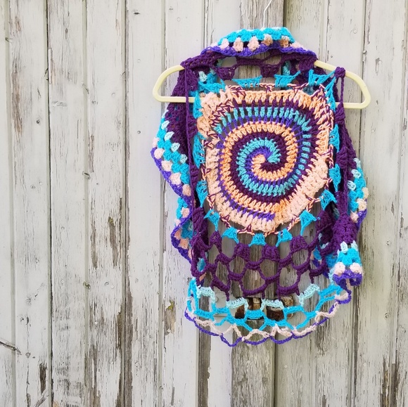 Crochet Boho Circle Vest Artisan Festival Wear - Picture 2 of 3